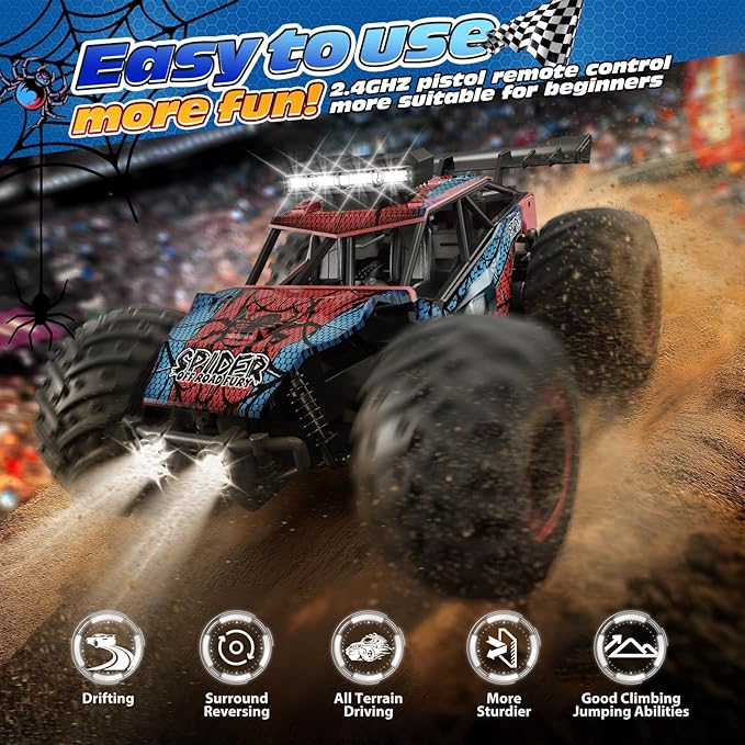 Tecnock RC Truck Remote Control Car for Kids Ages 6-8 8-12 1/20 Scale Off Road 2WD RC Cars with LED Lights and 50 Min Run Time 2.4GHz All Terrain Toys Vehicle Gifts for Boys Girls