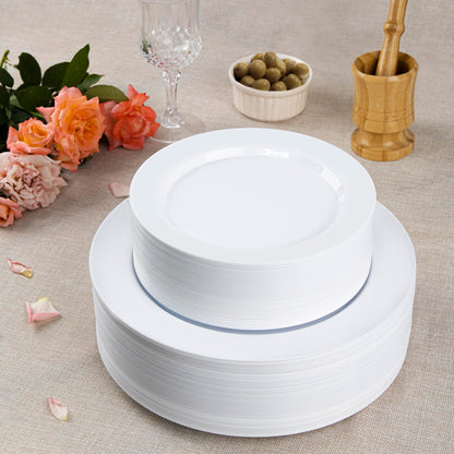 SETUP 60-Piece White Plastic Dinnerware Set – 30 10.25" Dinner & 30 7.5" Salad Plates – Heavy-Duty Disposable for Weddings, Catering, Parties