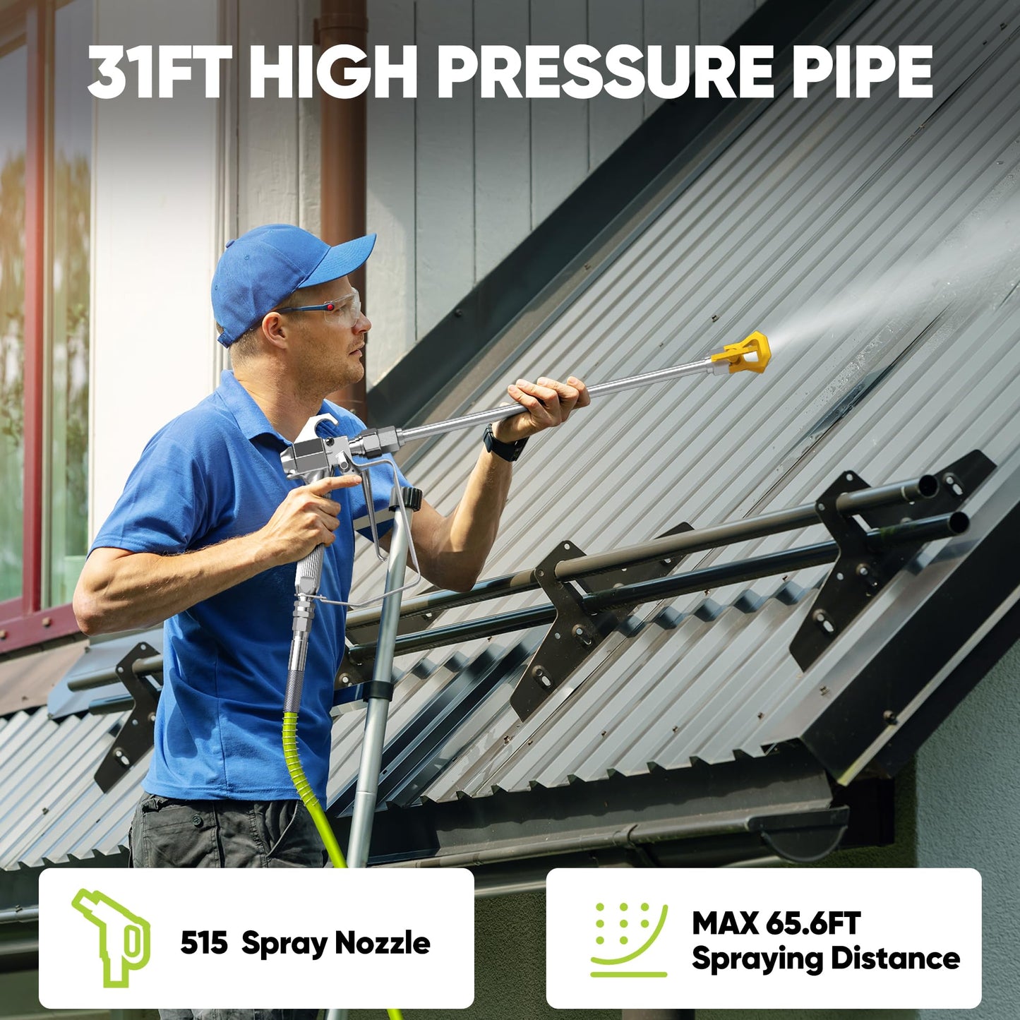 1200W Airless Paint Sprayer, 3300PSI High Efficiency Paint Sprayer Gun, Thinning-Free, with Extension Rod, Stand Airless Sprayer for Home Interior & House Exterior, Green
