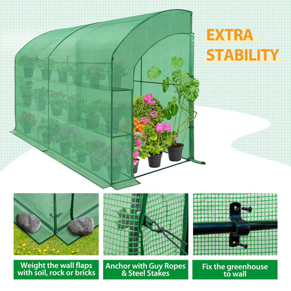 EAGLE PEAK 3 Tier Lean to Portable Greenhouse, Heavy-Duty Indoor & Outdoor Garden with Wire Shelves, 2 Roll-Up Zipper Doors, Easy Assembly, 120"x60"x84" Clear/Green PE Cover