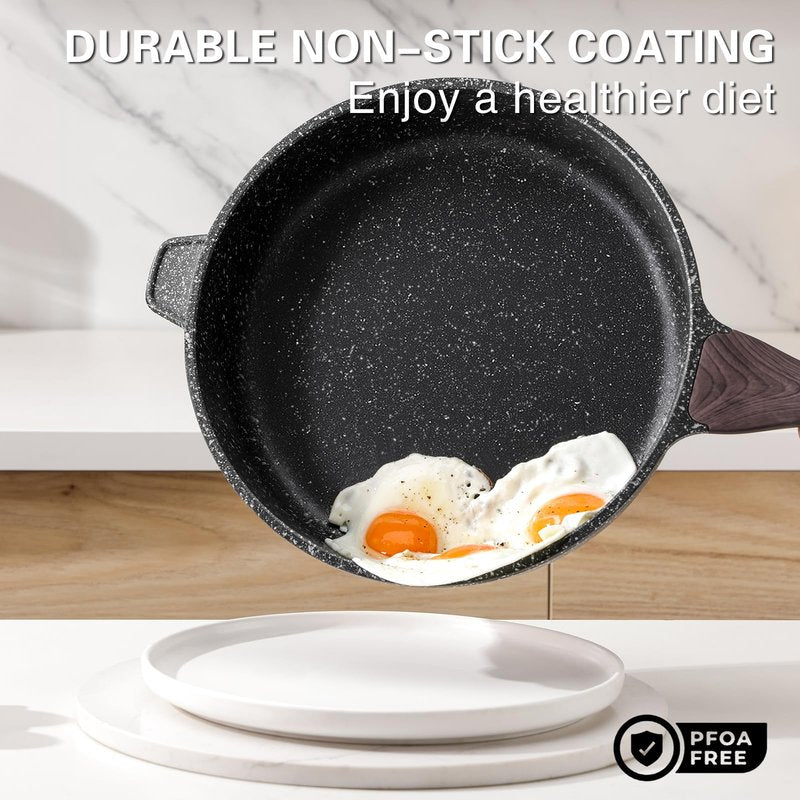 Kordisen Nonstick Deep Frying Pan with Lid, 10 Inch Non Stick Skillet, Saute Pan for Cooking, Healthy Induction Cookware, PFOA Free