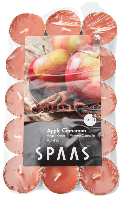 Spaas 30 Scented Tealights in Flatpack, ± 4.5 Hours, Apple Cinnamon