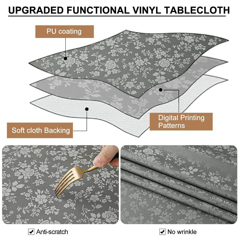 Smiry Rectangle Table Cloth, Waterproof Heavy Duty Vinyl Tablecloths, Wipeable Washable Table Cover for Kitchen and Dining Room (Grey, 70" X 120")