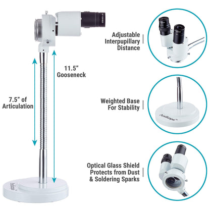AmScope - 8X Binocular Stereo Microscope w/ 360 Revolve + 8W Fluorescent Ring Light - Gooseneck Illuminator Set for Dental, Lab, Electronic Repairs - SE508-FRL