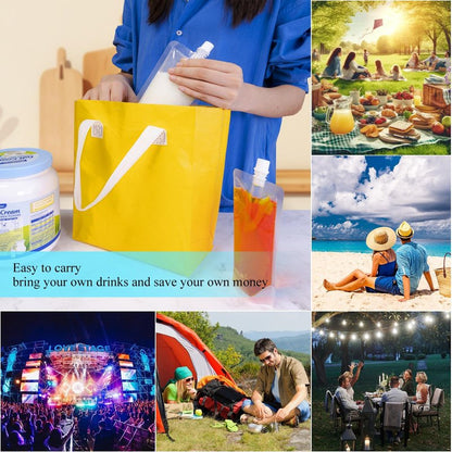 NexLevVac 30PCS 8&16OZ Plastic Flasks,Reusable Drink Pouches with Funnel,Spouted Drinking Bags for Liquid Beverage Juice,Leak-Proof Food Grade for Travel Outdoor Sports Concert Cruise Events