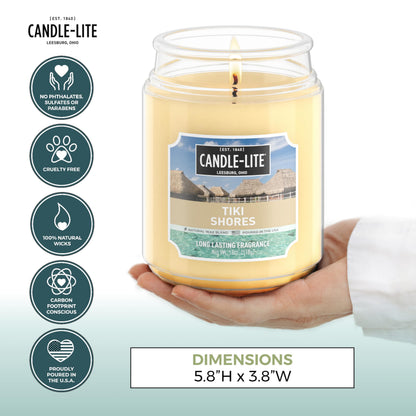 Candle-lite Scented Candles, Tiki Shores, 18 oz Jar, Proudly Poured in The USA, Aromatherapy Candle, Single-Wick with 110 Hours of Burn Time, Perfect for Creating a Refreshing Ambiance