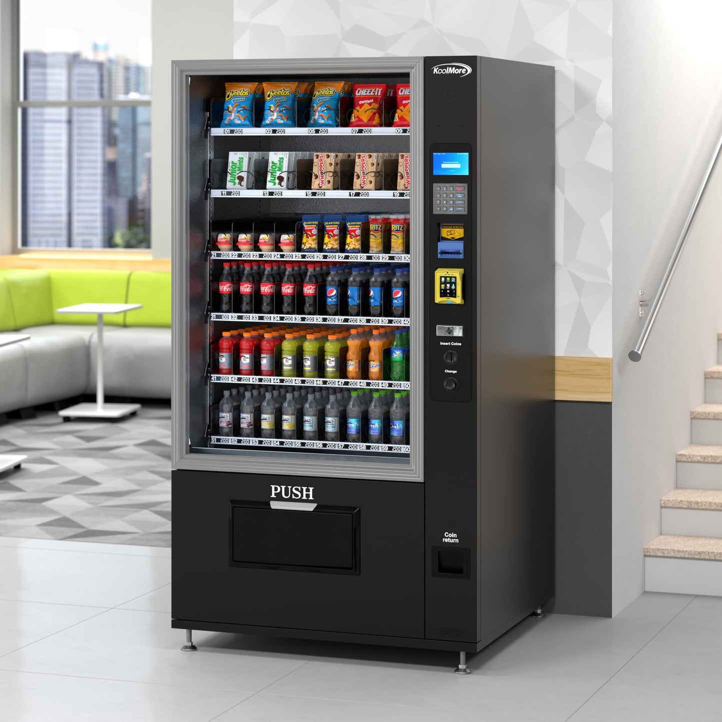 KoolMore Refrigerated Snack Vending Machine with 60 Slots, Bill Acceptor and Credit Card Reader in Black (KM-VMR-40-BR)