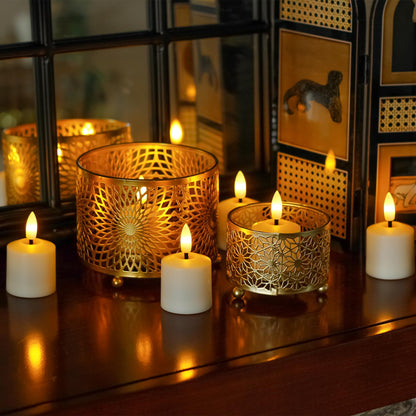 Mavandes Small Flickering Tea Light Flameless Candles with Battery and Remote,1.5" x2.5" Ivory LED 2/4/6/8H Timer Votive Battery Operated Pillar Plastic Long Lasting 6pcs Tealight Candles