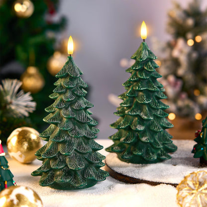 SURAIELEC Battery Operated Christmas Tree Candles, 6-Hour Timer Flameless Tree Candles, Real Wax Finish, Flickering LED Candle, 9'' Christmas Candlesticks for Window, Mantel, Dining Table, 2-Pack