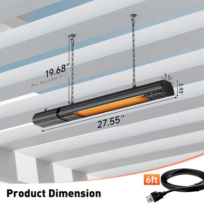 Ceiling Electric Outdoor Heater Wifi Control Wall-Mounted Hanging Patio 1500W Infrared 9 Heat Levels, 24H Timers, Carbon Fiber Tube Heating Wall Heater for Gazebo, Balcony