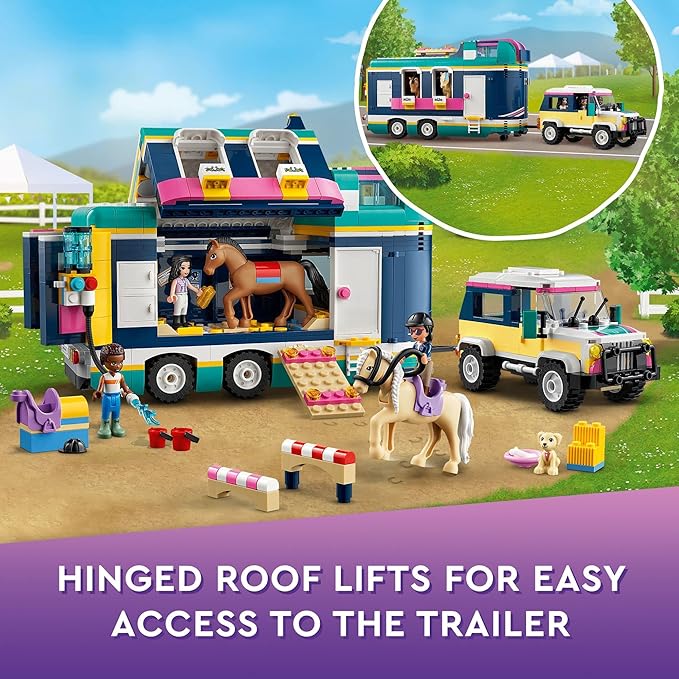 LEGO Friends Horse Show Trailer 41722 Horse Toy for 8 Plus Year Old Girls and Boys with 2 Horses SUV Car and Riding Accessories Animal Playset Gift idea