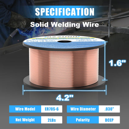 AZZUNO Aluminum 250A MIG Welder & .030" 2LBS Solid MIG Welding Wire, 6 in 1 Gas MIG/Gasless Flux Core/Stick/Lift TIG/Spot Welding/Spool Gun Compatible Welding Machine 110V/220V Large LED Display Multi