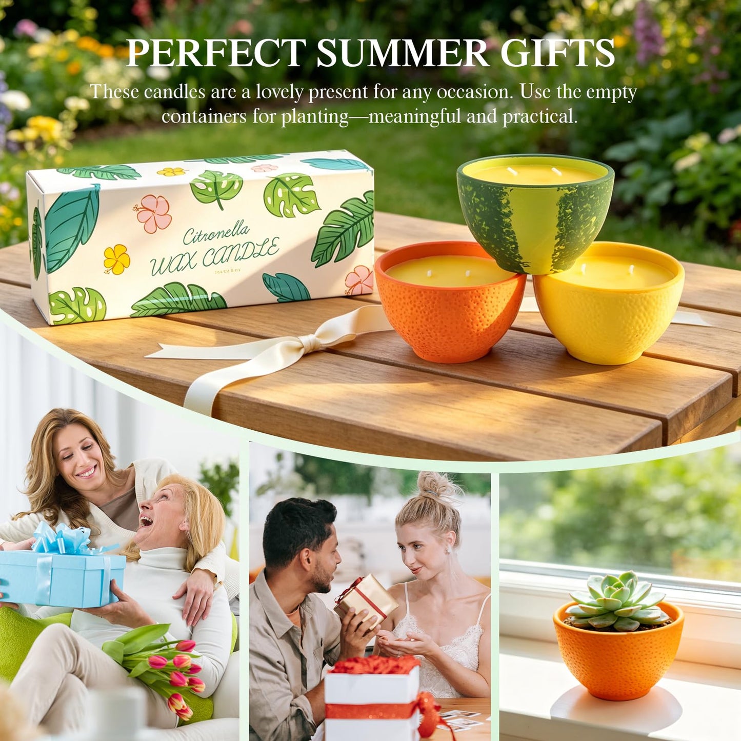 Citronella Candles Outdoor, Natural Soy Wax Candles for Patio, 3 Packs 90 Hours Long Burning Citronella Scented Candle Set for Home, Garden, Yard, Outdoor, Camping, Party, Indoor, 4.23oz Each, 2-Wick