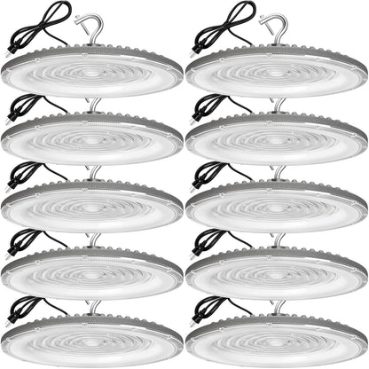 XYCN 10 Pack 250W UFO Led High Bay Light,120VAC,5000K Daylight Commercial Bay Lighting,IP66 Waterproof,41050LM,1150W MH/HPS with Plug Area Light for Warehouse/Shop/Workshop/Barn/Gym/Factory