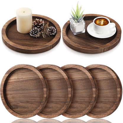 Sintuff 6 Pcs Rustic Wood Decorative Tray Round Wooden Serving Farmhouse Tray Decorative Candle Holder Serving for Kitchen Centerpiece Home Decor(Brown)