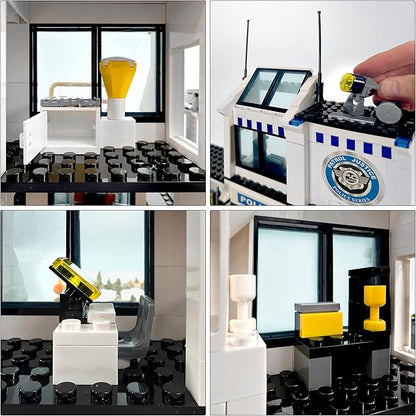 General Jim's Police Station and Jail Building Blocks Set - Multi-Level City Set with Police Vehicles Guard Lookout and Command Center - Compatible with Major Brick Building Brands