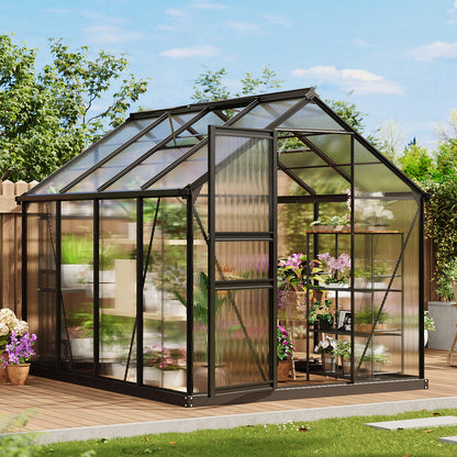 GarveeLife Greenhouse, 8×6FT Greenhouses for Outside, Polycarbonate Greenhouse with Aluminum Frame, Lockable Door and Ajustable Roof Vent for Backyard, Green Houses for Outside Garden Backyard, Patio