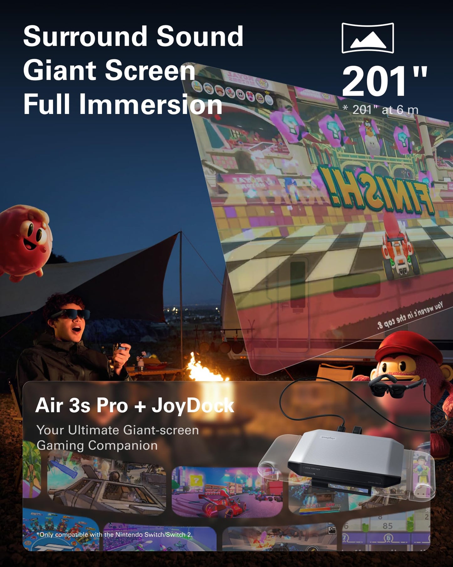 RayNeo Air 3s Pro AR/XR Glasses - 201'' 1200 Nits 120Hz HueView 2.0 Video Display Glasses, Smart Gaming Glasses for iPhone 16,15/Android/Mac/Switch 2/PS5/SteamDeck - Next-Gen Personal Theater