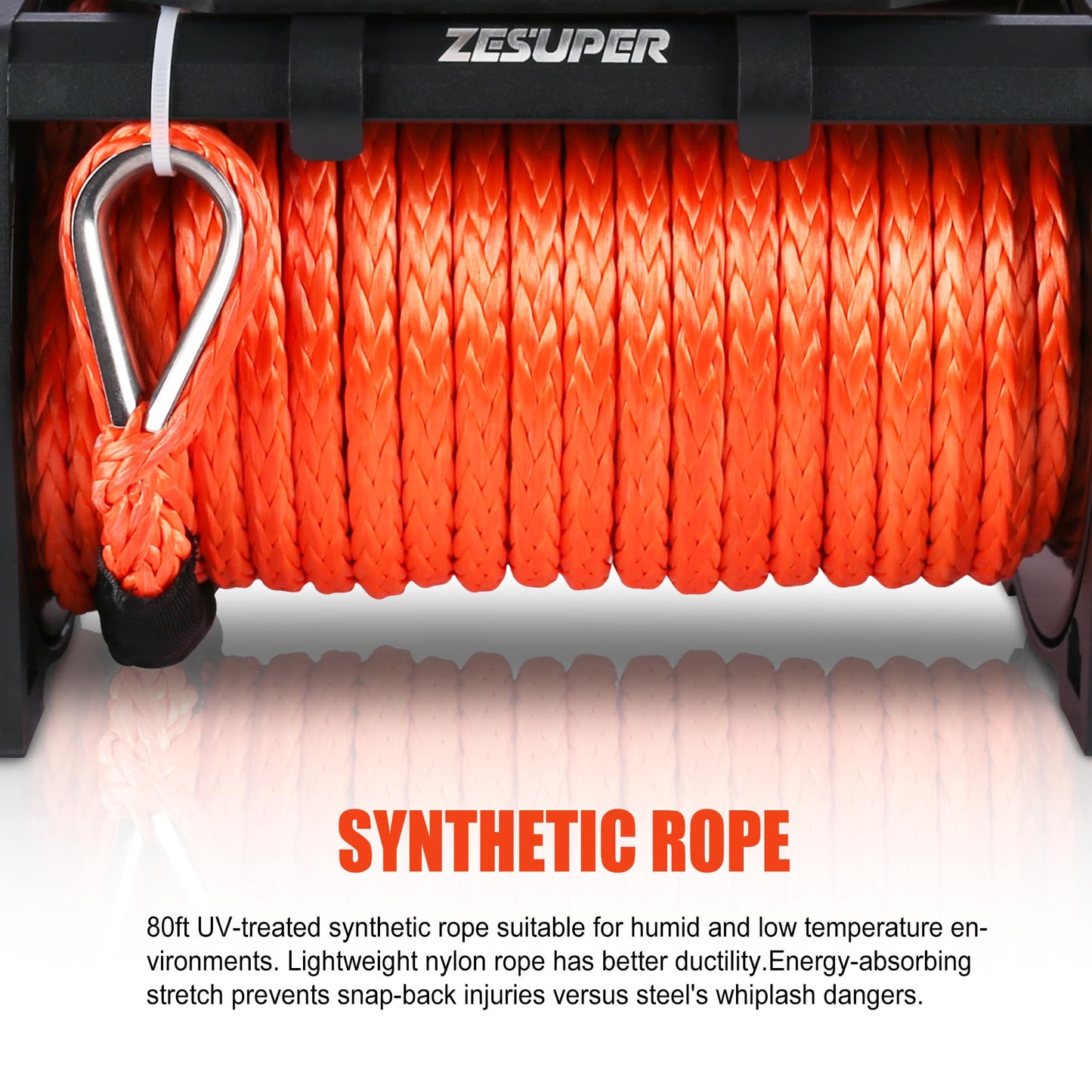 ZESUPER 9500 lb Load Capacity Electric Winch,12V Waterproof IP68 Winch with Wireless Handheld Remotes, Wired Switch,Hawse Fairlead, 80ft Synthetic Rope Winches for Jeep Trailer Truck Off-Road Vehicle