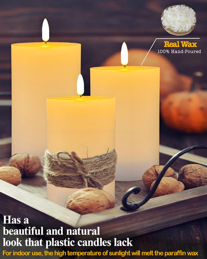 Gmnee 3"x4" Flickering Flameless Candles with Remote Timer, 3" Diameter White Pillar, Real Wax, Set of 2 Large Battery Operated LED Candles for Table and Fireplace Decor (H 4")