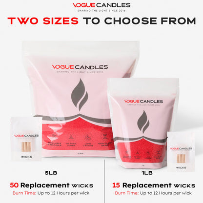 Vogue Candles Red Pearled Candle Sand Wax (1 LB) – Sand Candle Kit w/15 Cotton Wicks for DIY Home Lighting – Plant-Based & Reusable Wax Granules Refill for Custom Vessels, Décor and Father’s Day Gifts