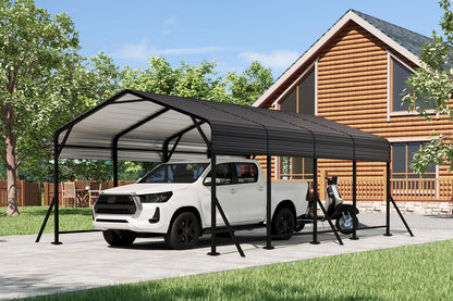 EROMMY 12' x 20' Heavy Duty Metal Carport with Galvanized Steel Roof & Base for All-Weather Protection, Outdoor Carport Garage, Versatile for Car, Boat, Tractor, and Party Use, Dark Gray