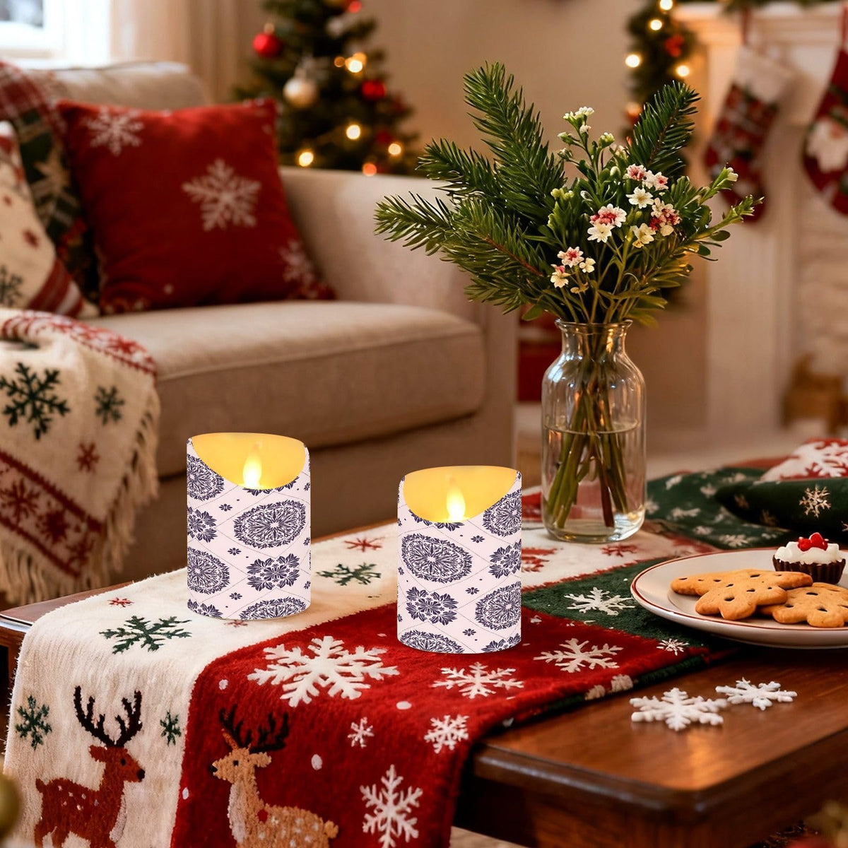 Gravopti Mandala Tile 2 Pack Flameless LED Pillar Candles with Remote & Timer, Battery Operated, Flickering Wax Candle for Wedding, Romantic Home & Party Decor