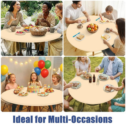 Moosfor Round Spandex Tablecloth, Elastic Fitted Waterproof Tablecloths for 45"-56" Tables, Stretch Washable Picnic Table Cover for Camping, Dining, Indoor and Outdoor,Ivory