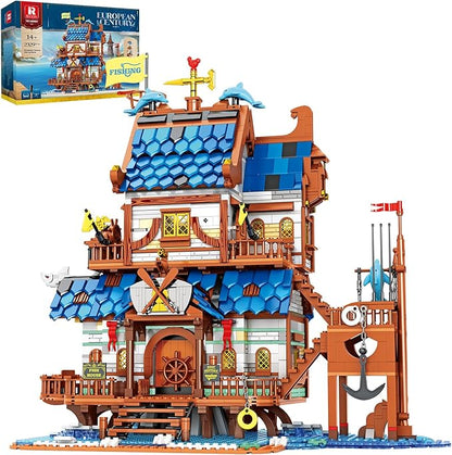Reobrix Medieval Fishing Store Lighting Building Block Sets for Adults Medieval Architecture Display or Home Office Decor Creative Construction Building Kits 66007 Idea Gift for Adults