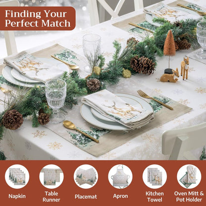 Maison d' Hermine Table Cloth Rectangle Table 100% Cotton 54 x 72 Inches Fall Tablecloth Reusable Everyday Use for Thanksgiving Christmas Decorations Dining Farmhouse Party (Deer in The Woods)