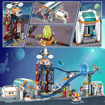 HOGOKIDS Space Roller Coaster Building Toy 926PCS Coaster Building Set Features Lift Platform Satellites Rocket Buildable Space Rollercoaster Adventure Park for Adults Kids Girl Boy Ages 6+years old