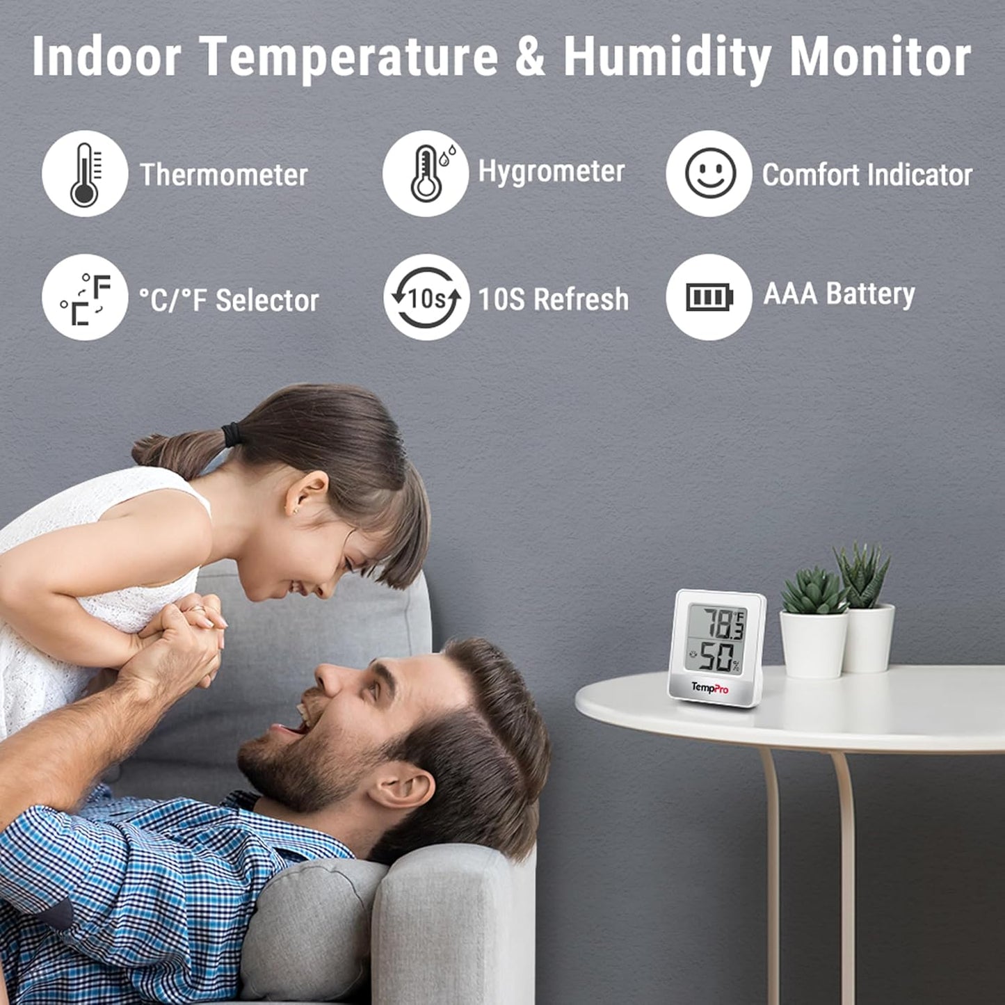 TempPro TP49 Digital Hygrometer & Indoor Thermometer - Accurate Temperature & Humidity Monitor | Compact Design
