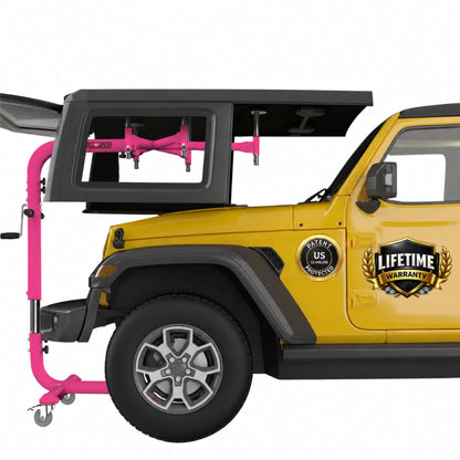 Hard Top Remover Lift for Jeep Wranglers: 1997-to-Present JK JKU JL JLU TJ CJ, 2&4 Door Lifted Jeeps, 4 Door Bronco. Easy Assembly. One Person System. Hardtop Removal/Installation in Minutes. Patented