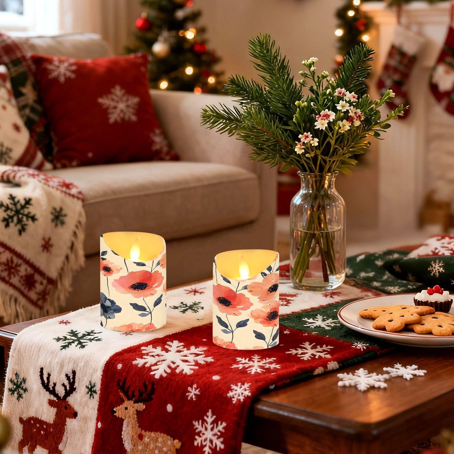 ALAZA Flower Pink White Red Black Flickering Flameless Candles Battery Operated with Remote Timer,Tea Light Candles LED Pillar Votive Set of 2 for Outdoor Indoor Decorations 3" x3.9"