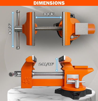 AV Steel 4-1/2" Bench Vise with 240° Flexible Swivel Locking Base and Anvil, High-Strength Multi-Purpose Workbench Vise Heavy-Duty, Cast Iron Workbench for Woodworking, Drilling, Pipe Cutting