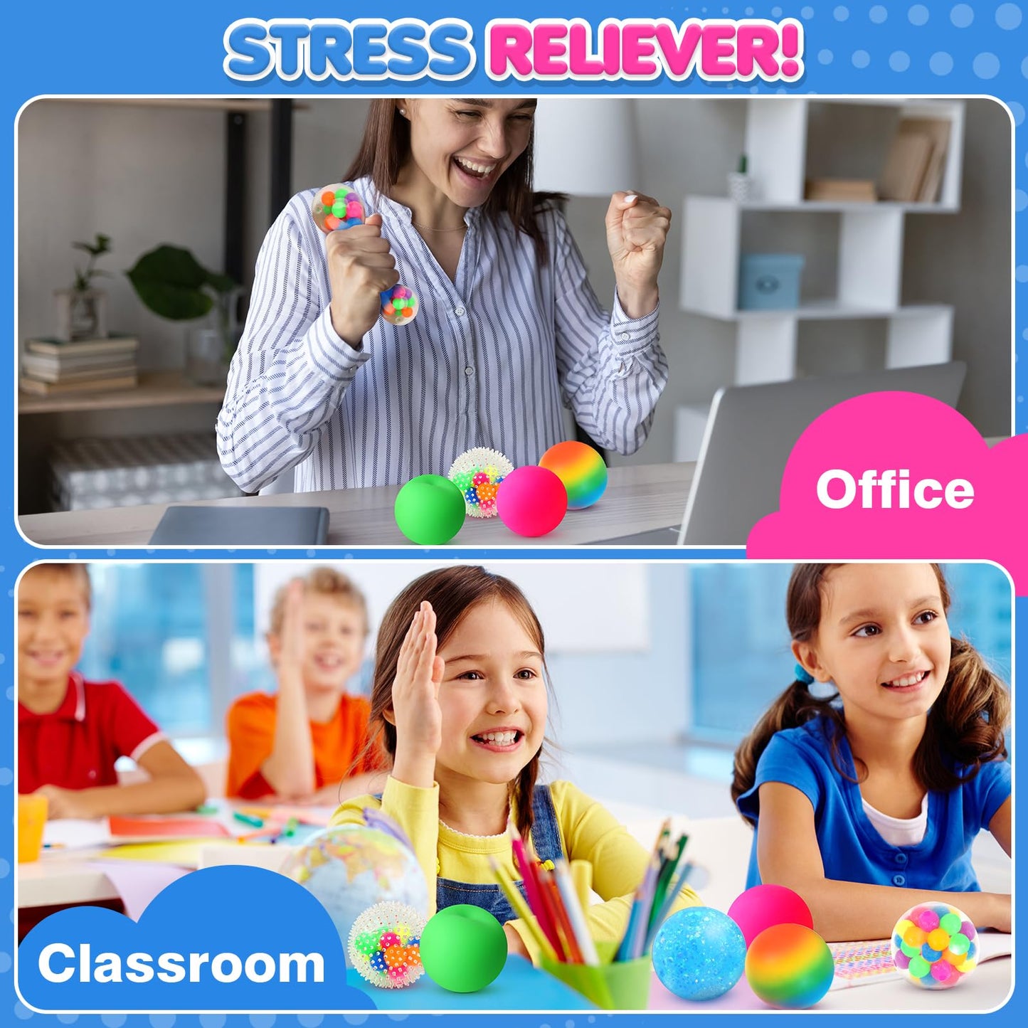 6 Set Squishy Sensory Stress Squeezing Balls forAdults: Best Calming Tool to Relieve Anxiety, Vent Mood and Improve Focus, Easter Basket Stuffers for Kids, Goodie Bag Stuffers