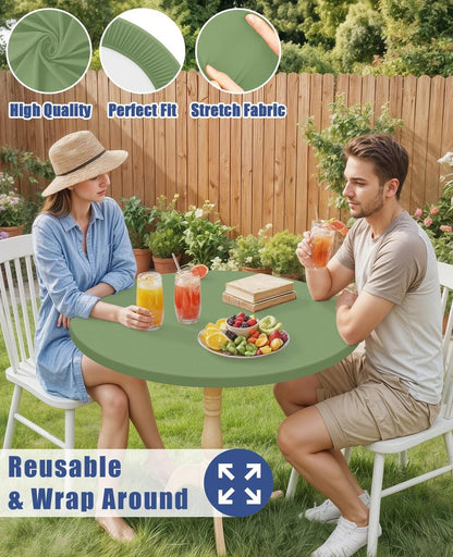 Moosfor Round Spandex Tablecloth, Elastic Fitted Waterproof Tablecloths for 18"-24" Tables, Stretch Washable Picnic Table Cover for Camping, Dining, Indoor and Outdoor, Sage Green
