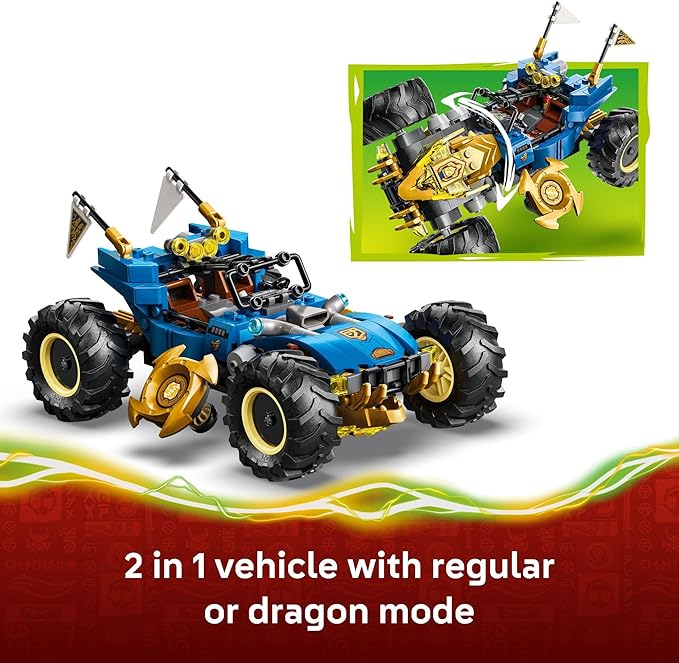 LEGO NINJAGO Jay’s Transforming Car Building Toy for Boys &amp Girls - Toy Car W/2 Play Modes for Kids Ages 8+ - W/Jay NYA Dragon Form Kai &amp 2 More Minifigures - Gift Idea for Birthdays - 718
