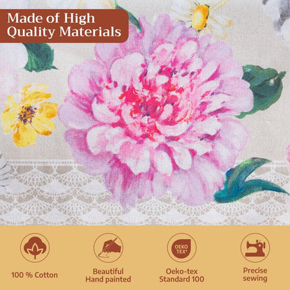 Maison d' Hermine Table Cloth Square Table 100% Cotton 54 x 54 Inches Tablecloth Reusable Decorative for Dining Kitchen Room Farmhouse Home Gifts for Mothers Day Spring Summer - Pivoine