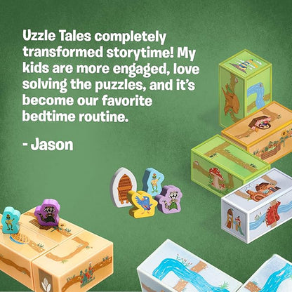 Uzzle Tales Bricklewood Valley - Story Dice Game for Kids – Creative Storytelling &amp with 12 Story Cubes Storybook &amp Character Pawns – Engaging Brain Game for Kids Ages 4