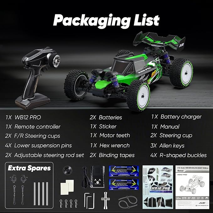 1/12 Brushless RC CarsFast 50mph Off-Road All Terrain Truck4WD RC Buggy with 2.4GHz Remote Control and 3S Batteries25W Fast ChargingRTR 4X4 Electric RC Cars