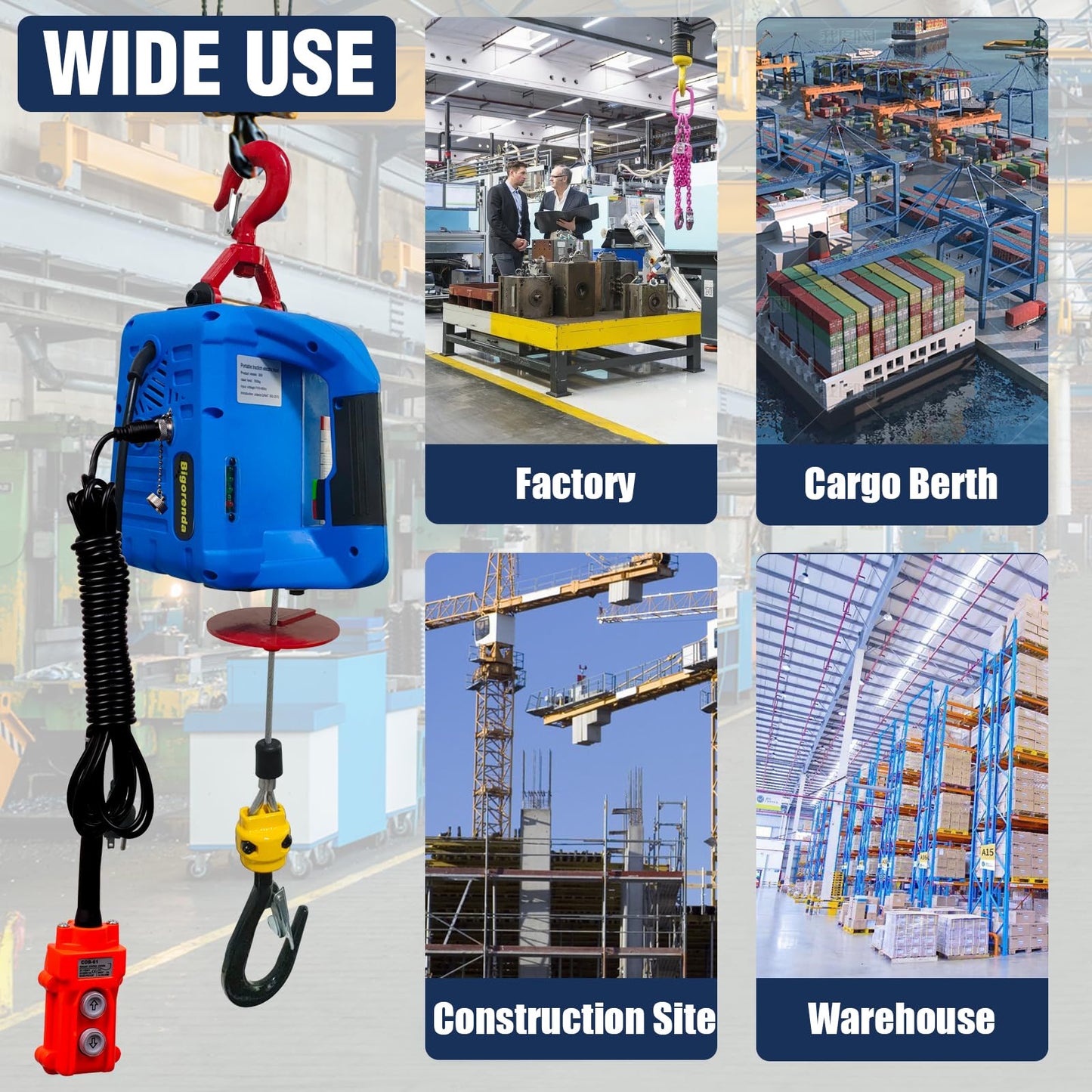 Bigorenda 3-in-1 Electric Hoist Winch,1100lb Capacity, Portable Electric Power Winch with Wire Wireless Remote Control,110V Electric Hoist Crane,26FT Lifting Height,for Warehouse,Garage,Lifting Towing