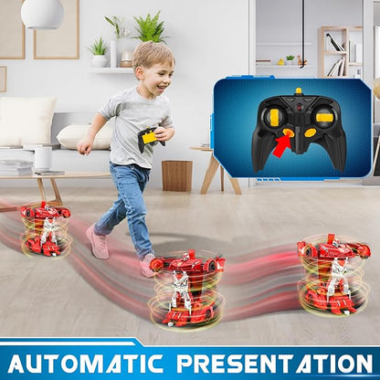 FDJ Transform Remote Control Car Robot One Button Deformation to Robot with Flashing Light 2.4Ghz 1:18 Scale Transforming Police Car Kids Toys with 360 Degree Rotating Drifting Toys for Boys Girls