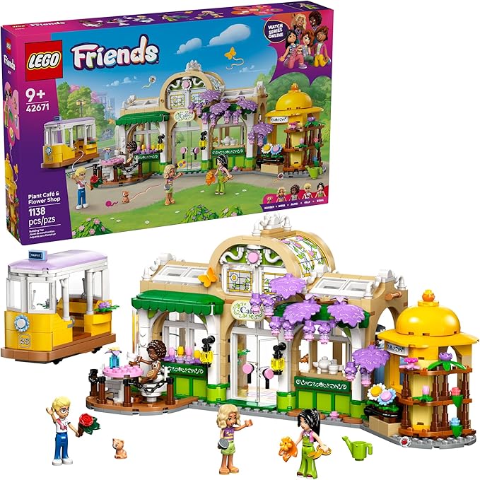 LEGO Friends Plant Café &amp Flower Shop Pretend Play Building Toy - Playset with 4 Minidolls and Cat Toy for Creative Storytelling - Birthday Gift Idea for Girls and Boys Ages 9 and Up - 42671
