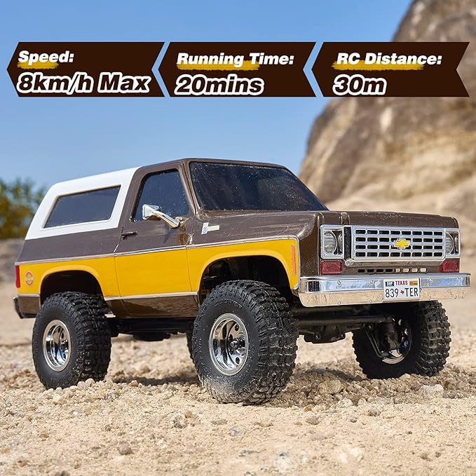 BEEZRC FMS 1/24 RC Crawler Officially Licensed Chevy K5 Blazer RC Car FCX24 RTR RC Pickup Truck SUV 4WD 2.4GHz Hobby RC Model 8km/h Mini car RC Off-Road Remote Control Car (Brown)