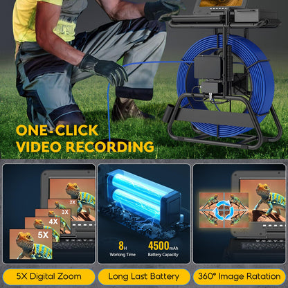 Anysun Sewer Camera 512Hz, Self-Leveling & Distance Counter, 7mm Thicker Cable, Keyboard, 10" IPS Adjustable Monitor,1-Touch Video/Audio, Drain Pipe Inspection Camera IP68 with DVR & 16GB Card - 165Ft