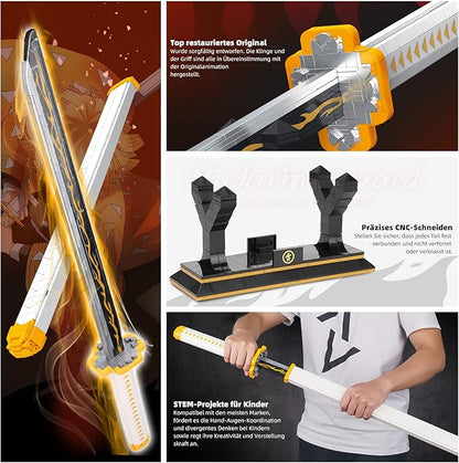 TOY PLAYER Demon Sword Toy Building Set Agatsuma Zenitsu Sword with Scabbard and Stand-Compatible with Lego Sets for Adult Gift for Anime Fans (956 Pcs)