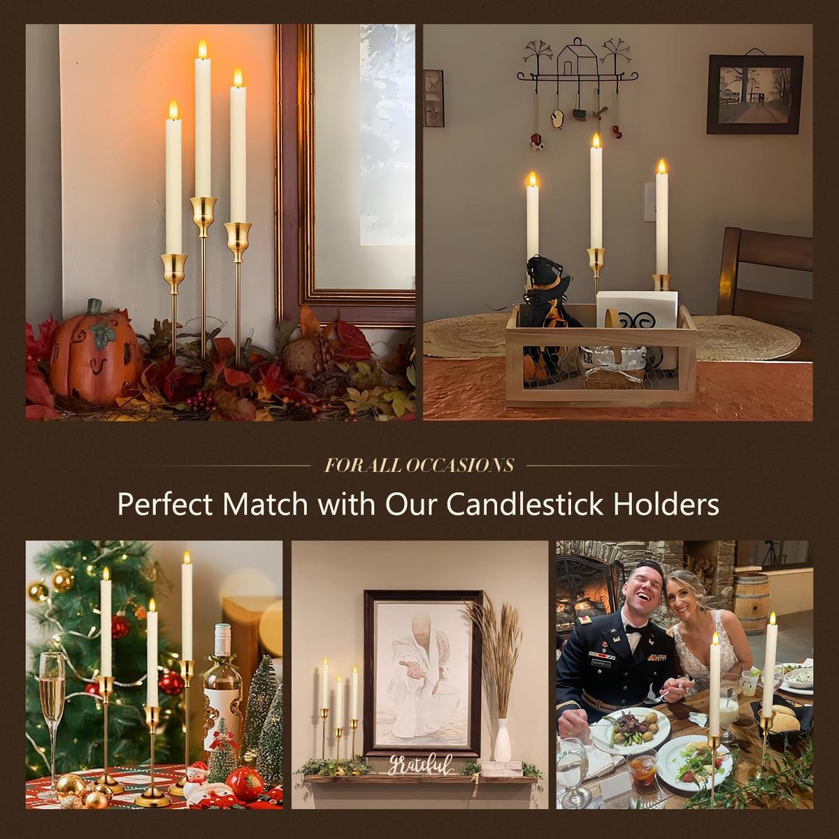 Upgraded Real Wax LED Flameless Taper Candles with Remote, KSWING 6 PCS Ivory Candle Sticks Battery Operated 3D Flickering - 9.6" Long Realistic Fake Candlesticks for Home/Wedding/Fireplace Xmas Decor