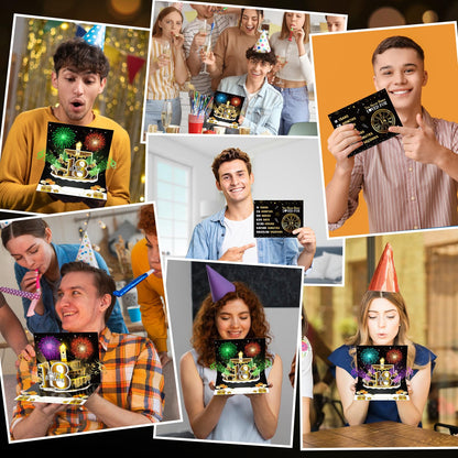 Turypaty 18th Birthday Cards Pop Up 3D Cake - Firework & Music & Blow Out Candle Light Funny Happy 18 Black Gold Birthday Card Gifts for Boys, Girls, Friends, Son, Daughter, Grandson, Boyfriend