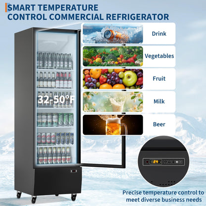 Garvee 13.4 Cu.Ft Commercial Refrigerator, LED Display Merchandiser Fridge with Glass Door for Restaurants, 5 Adjustable Shelves, Black Upright Cooler for Shop, Cafe, Baker, Black